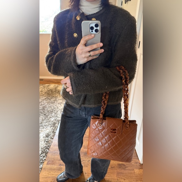 Vintage CHANEL Brown Lambskin Quilted Resin Chain Shoulder Bag 90s Rare Karl Era - Picture 4 of 16